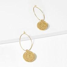 Romwe Figure Engraved Round Decorated Hoop Earrings