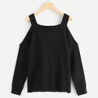 Romwe Cold Shoulder Solid Ribbed Sweater