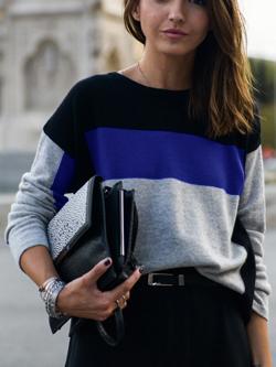 Romwe Black Grey Round Neck Color Block T-shirt