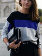 Romwe Black Grey Round Neck Color Block T-shirt
