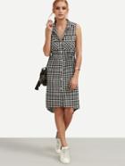 Romwe Black Checkerboard Self Tie Equipment Shirt Dress