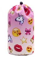 Romwe Pink Emoji Cute Print Drawstring Bucket Makeup Bag