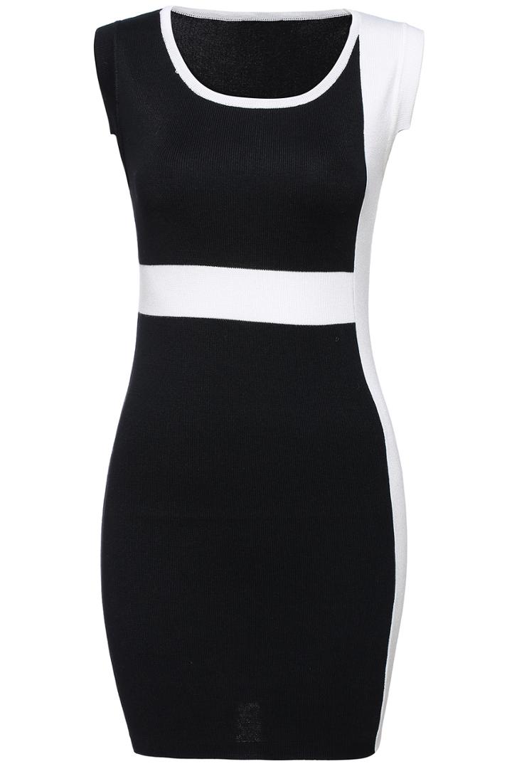 Romwe Colour-block Sleeveless Bodycon Knit Dress