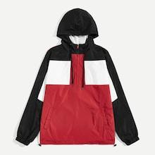 Romwe Guys Cut And Sew Drawstring Hem Hooded Jacket