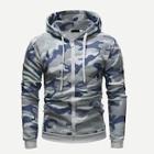 Romwe Men Zip Up Camouflage Print Hoodie
