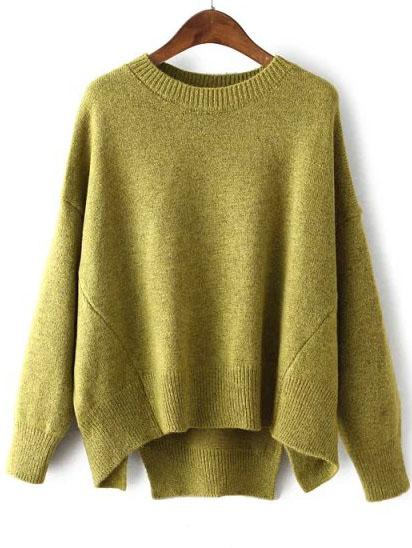 Romwe Dip Hem Slit Yellow Sweater