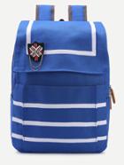 Romwe Blue Navy Stripe Sailor Brooch Canvas Backpack