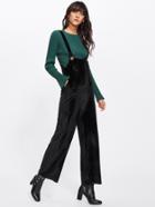 Romwe Button Detail Velvet Pinafore Pants