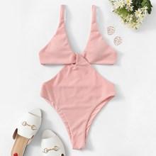 Romwe Ribbed Adjustable Strap Plunge Monokini
