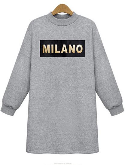 Romwe Milano Print Loose Grey Dress