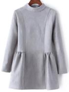 Romwe Mock Neck Suede Grey Flippy Dress