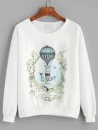 Romwe White Hot Air Balloon Print Sweatshirt