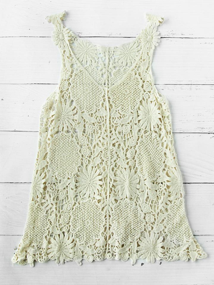 Romwe Hollow Out Lace Crochet Cover Up