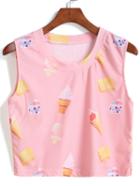 Romwe Ice Cream Print Pink Tank Top