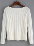 Romwe Round Neck White Sweater
