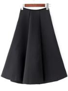 Romwe Flare Zipper Long Black Skirt