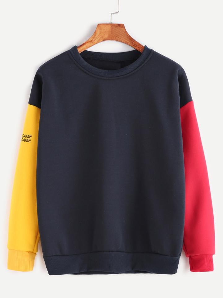 Romwe Contrast Drop Shoulder Sleeve Print Sweatshirt