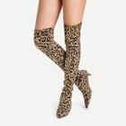 Romwe Leopard Pattern Thigh High Boots