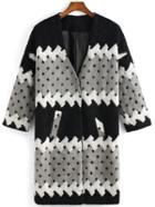 Romwe V Neck Color-block Long Coat