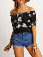 Romwe Off The Shoulder Embroidered Shirt