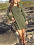 Romwe Army Green Long Sleeve Designers Casual Dress