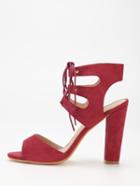 Romwe Dark Red Faux Suede Caged Block Heel Sandals