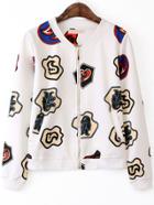 Romwe With Zipper Abstract Print Jacket