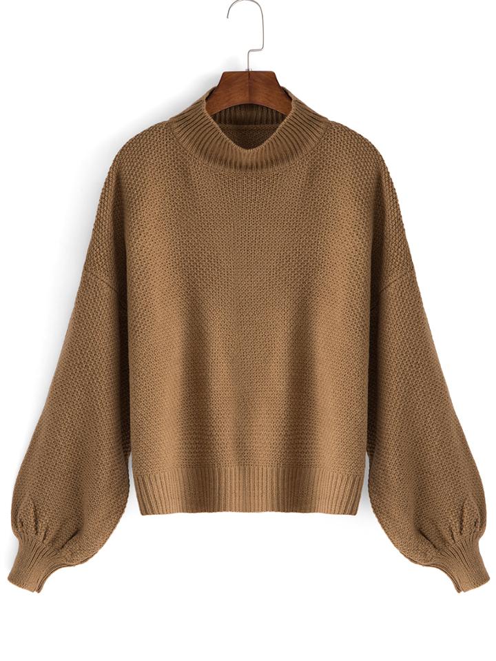 Romwe High Neck Puff Sleeve Sweater