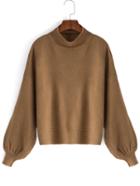 Romwe High Neck Puff Sleeve Sweater