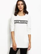 Romwe White Letter Print T-shirt With Pockets