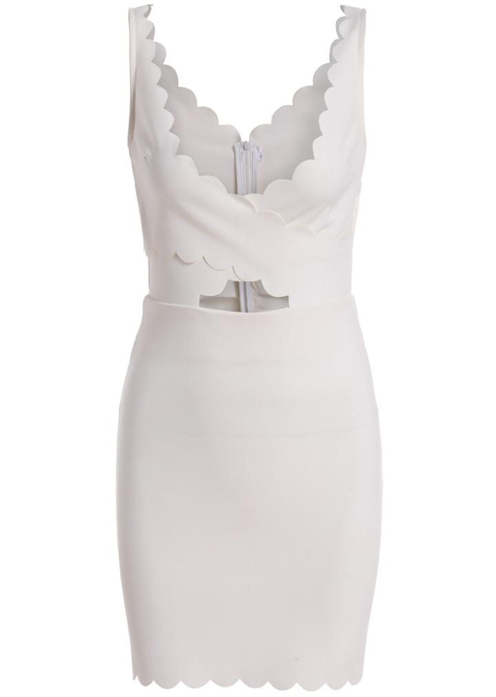 Romwe Deep Plunge Neck Hollow Bodycon Dress