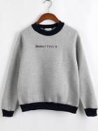 Romwe Letter Embroidered Grey Sweatshirt