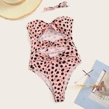 Romwe Removable Strap Knot Cut-out Front One Piece Swimsuit