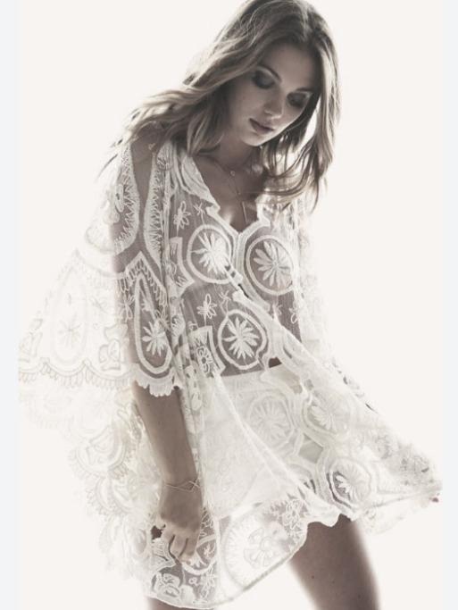 Romwe Butterfly Sleeve Embroidered Mesh Top
