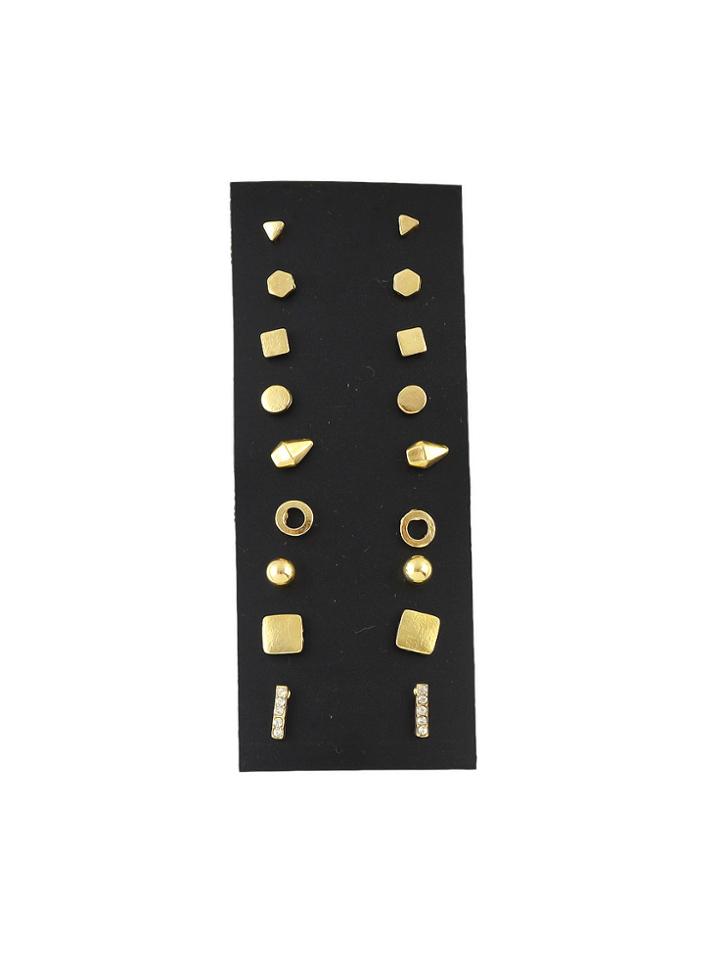 Romwe 9 Pairs/set Gold Color Geometric Small Ear Stud Earrings