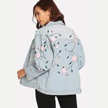 Romwe Flower Appliques Denim Jacket