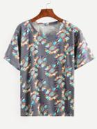 Romwe Grey Chrysanthemum Print T-shirt