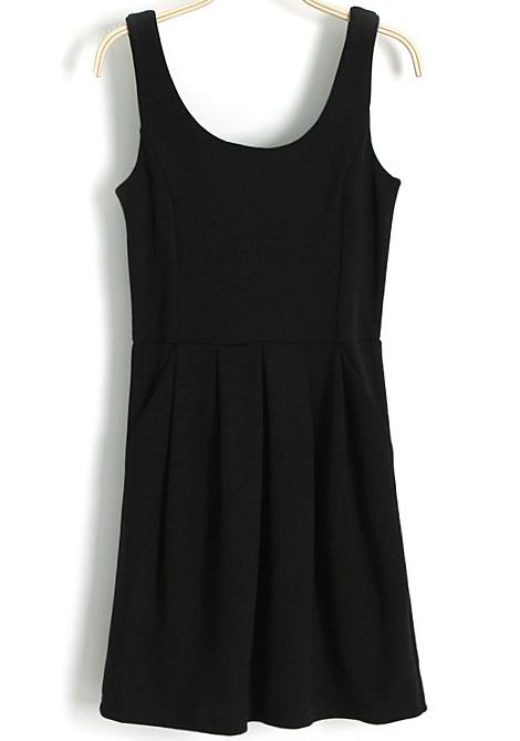 Romwe Black Scoop Neck Sleeveless Pleated Dress