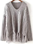 Romwe V Neck With Tassel Sweater