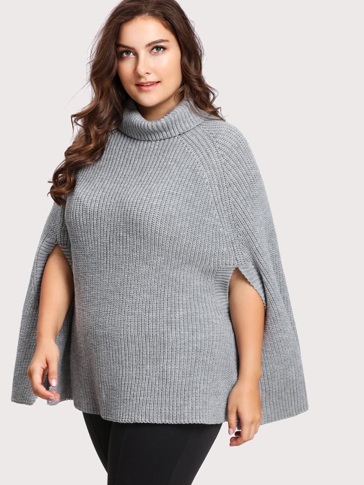 Romwe Rolled Neck Cape Sleeve Jumper