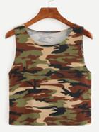 Romwe Camouflage Crop Tank Top - Olive Green
