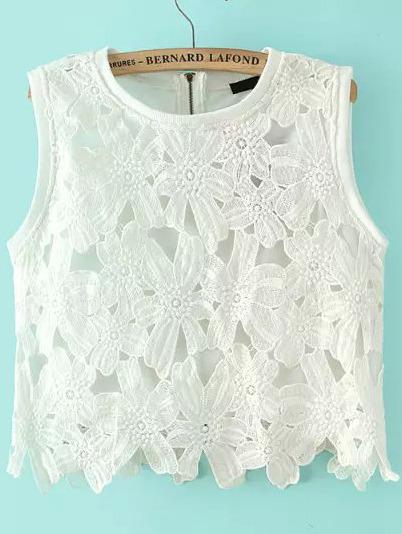 Romwe With Zipper Embroidered Crop Vest