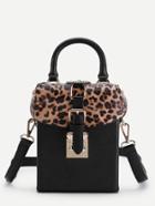 Romwe Leopard Detail Pu Shoulder Bag