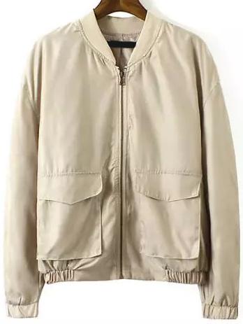 Romwe With Zipper Pockets Apricot Jacket