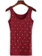 Romwe Round Neck Bead Red Tank Top