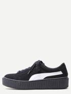 Romwe Black Suede Leather Lace Up Rubber Sole Sneakers