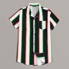 Romwe Guys Pocket Patch Color-block Striped Shirt