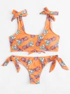 Romwe Pineapple Print Lace Up Bikini Set