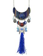 Romwe Blue Ethnic Gemstone Long Necklace