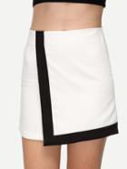 Romwe White Trimmed Wrap Mini Skirt
